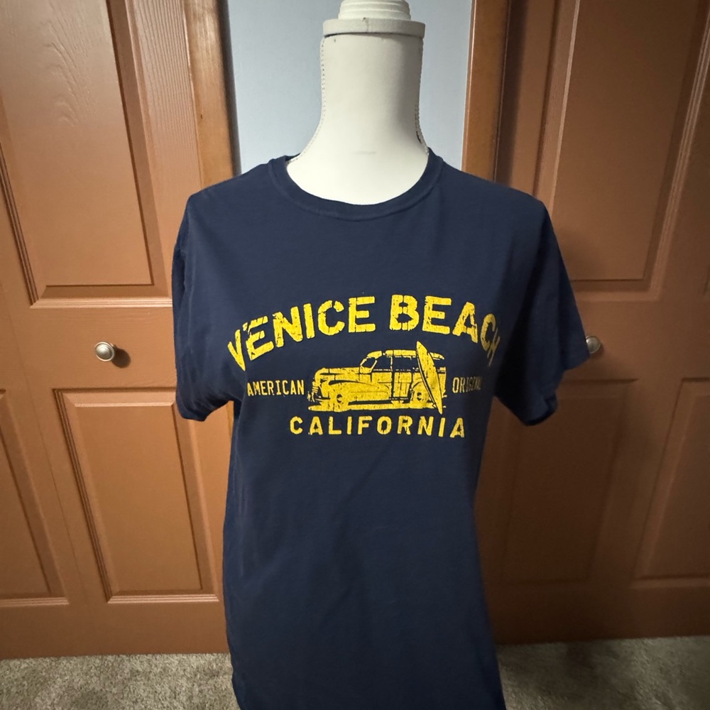 Venice Beach California Graphic T-Shirt - Navy with Yellow Print